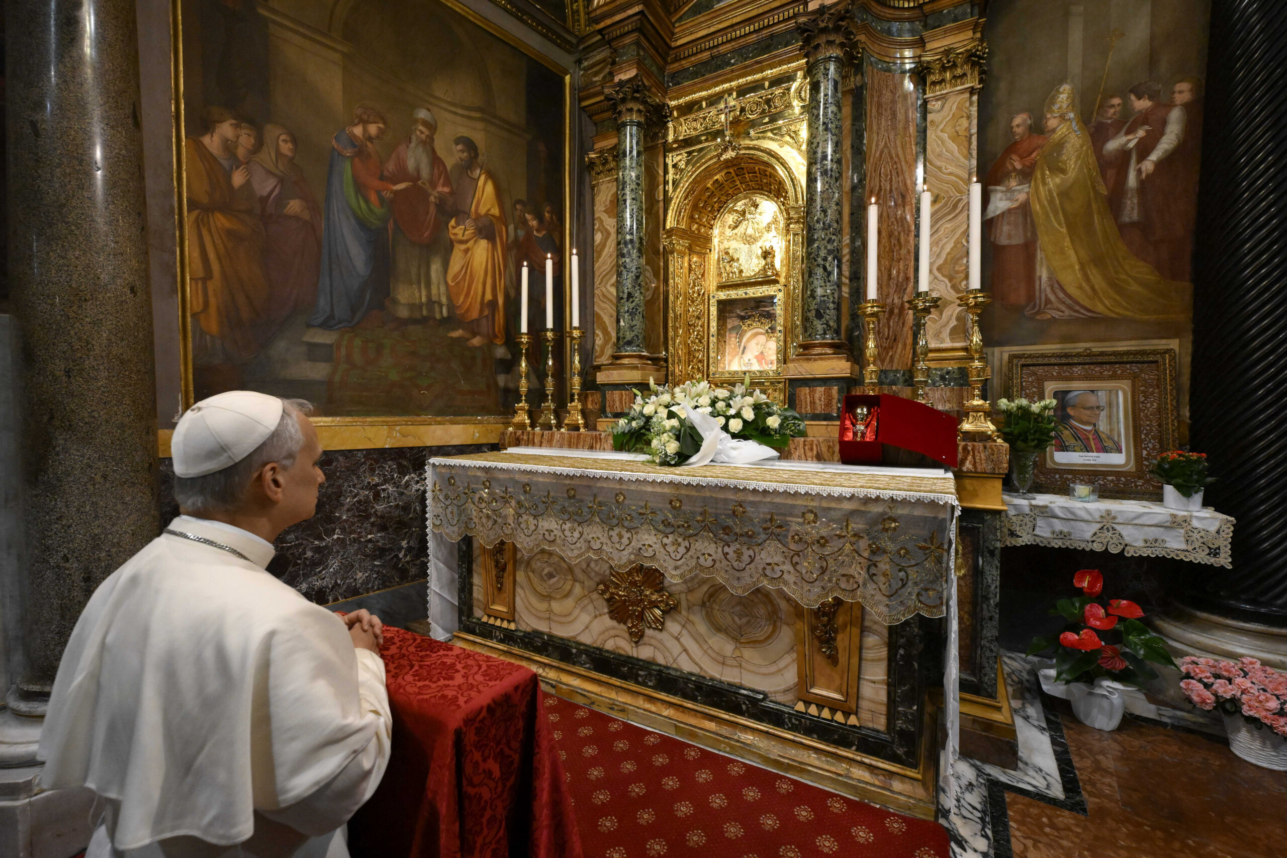 pope leo xiv at saint mary major cathedral to visit tomb of francis scaled