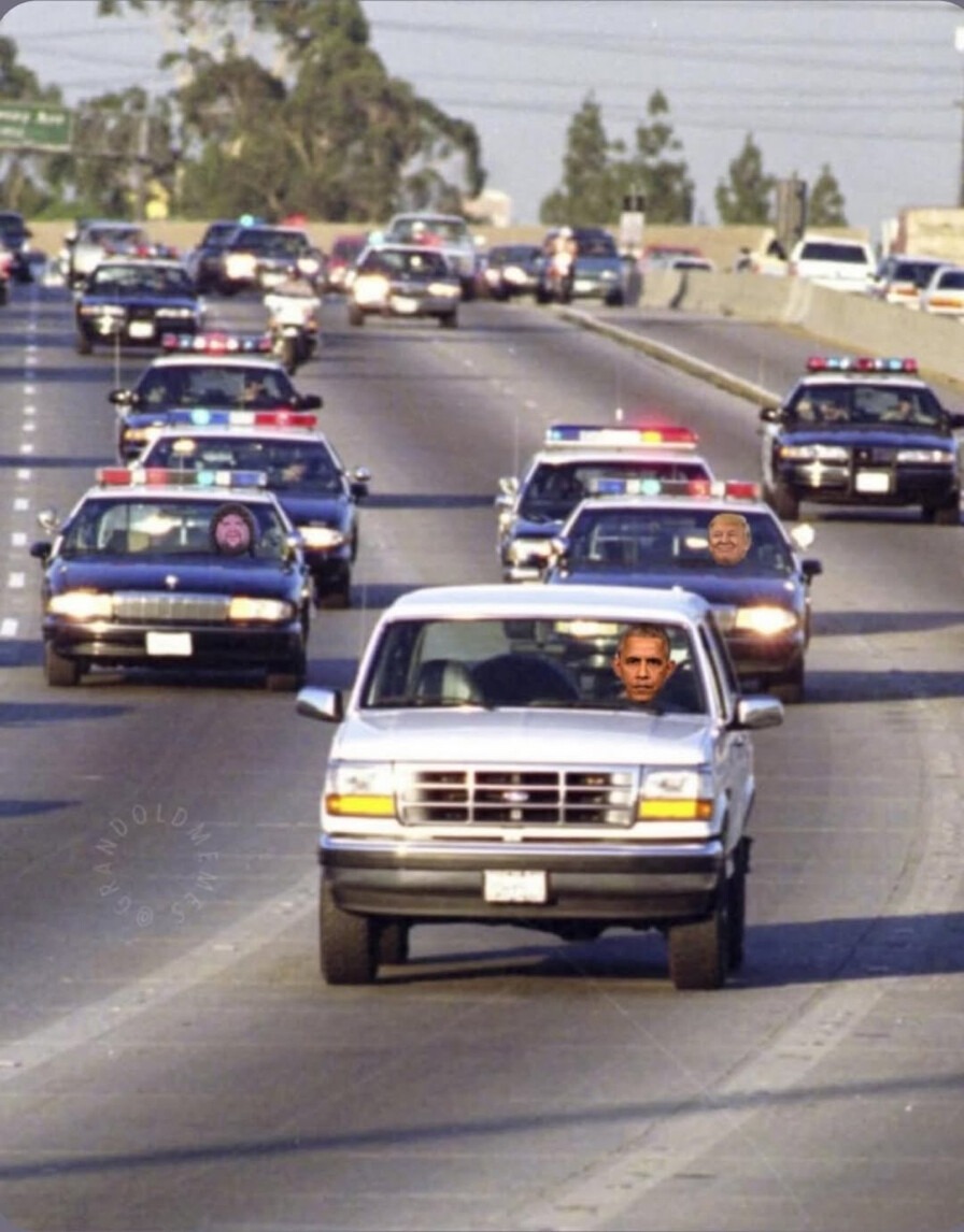 trump posts meme of obama being chased by police on truth