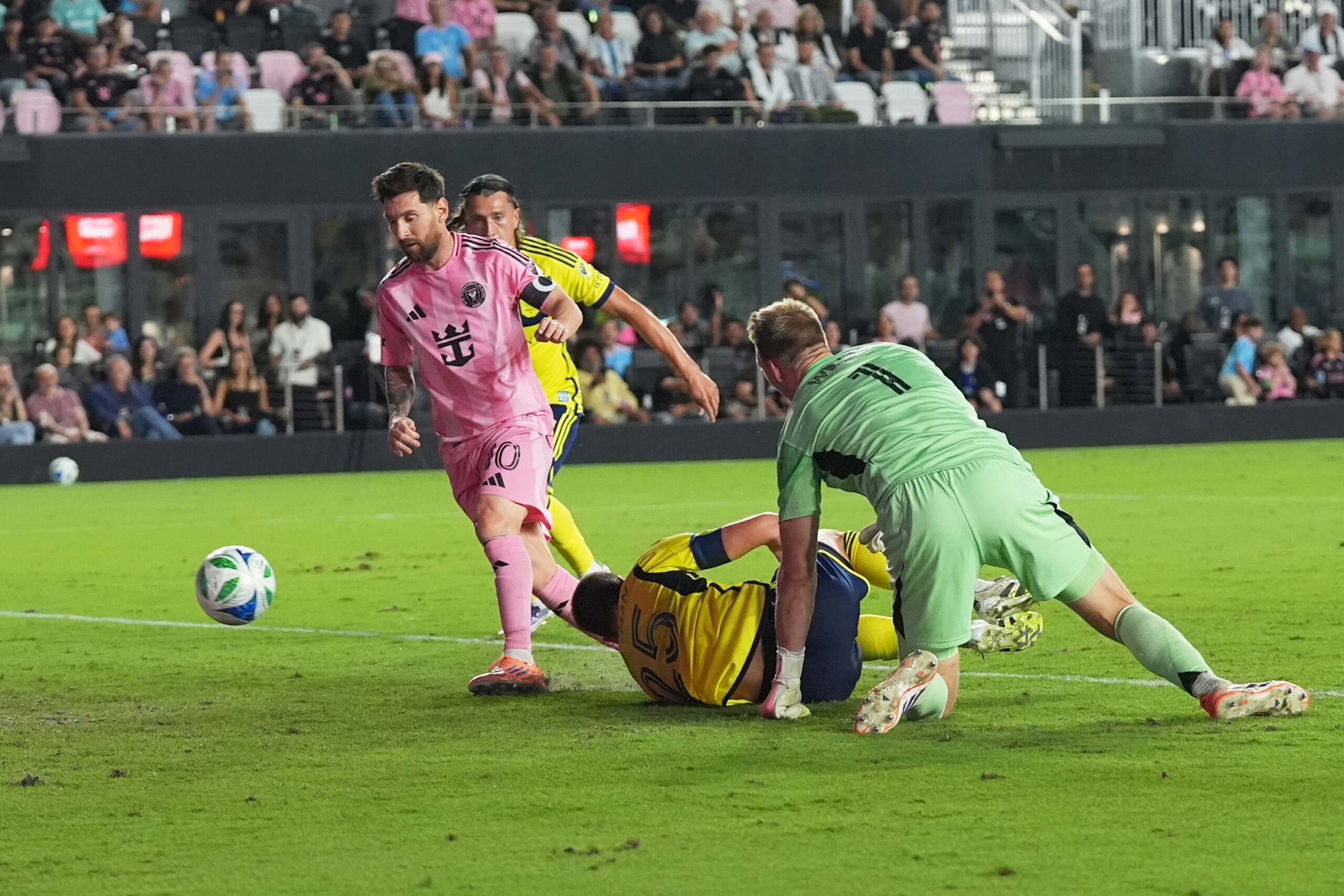 soccer messi scores a brace immediately with miami in mls playoff debut scaled